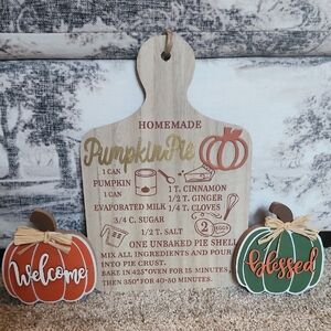 Wooden Pumpkin Pie Recipe Cutting Board